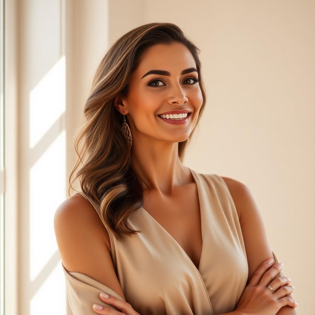 Confident, radiant woman with serene posture after FemiLift intimate wellness care at Ridgeline.