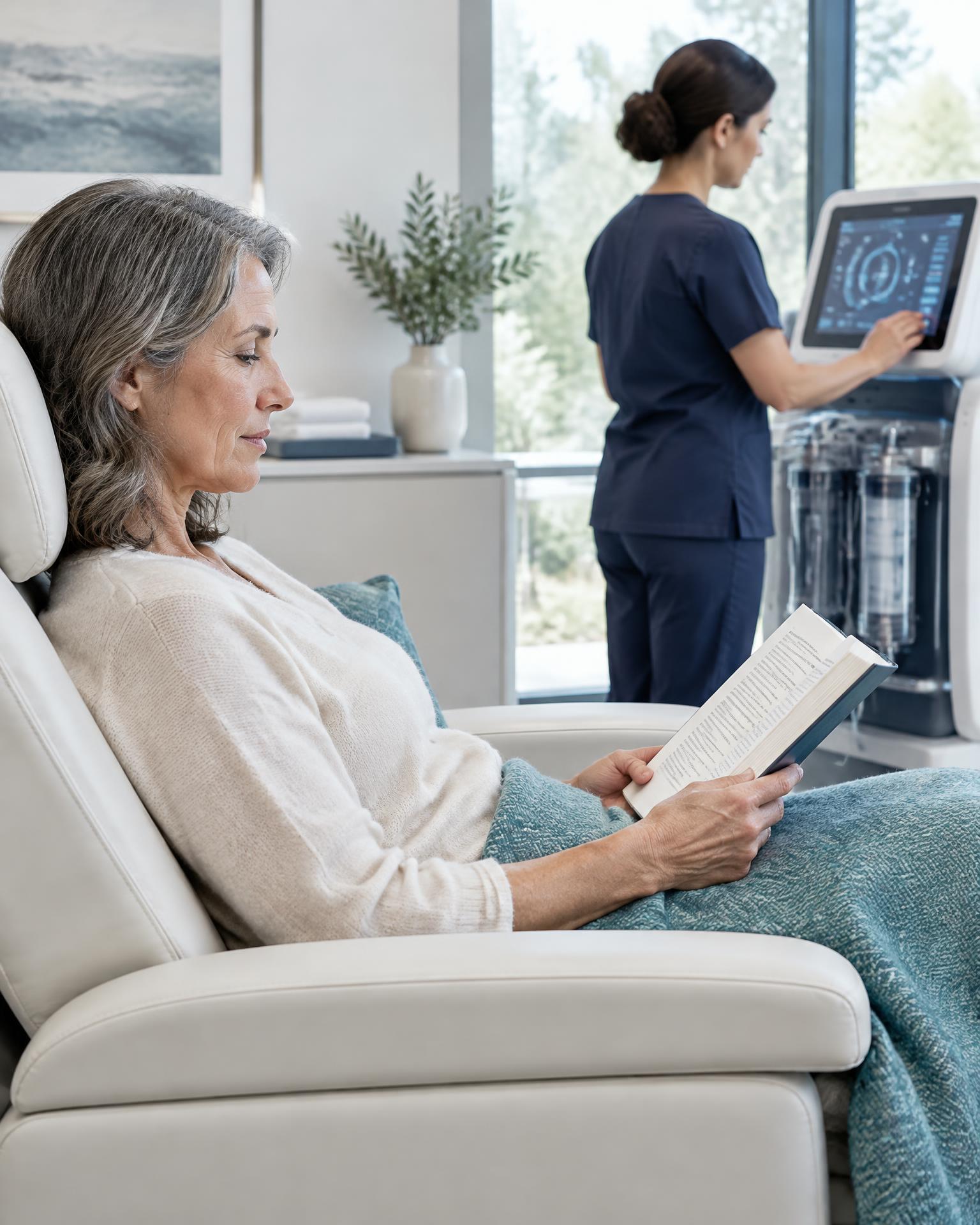 A patient having a calm EBOO wellness consultation with a Ridgeline professional.