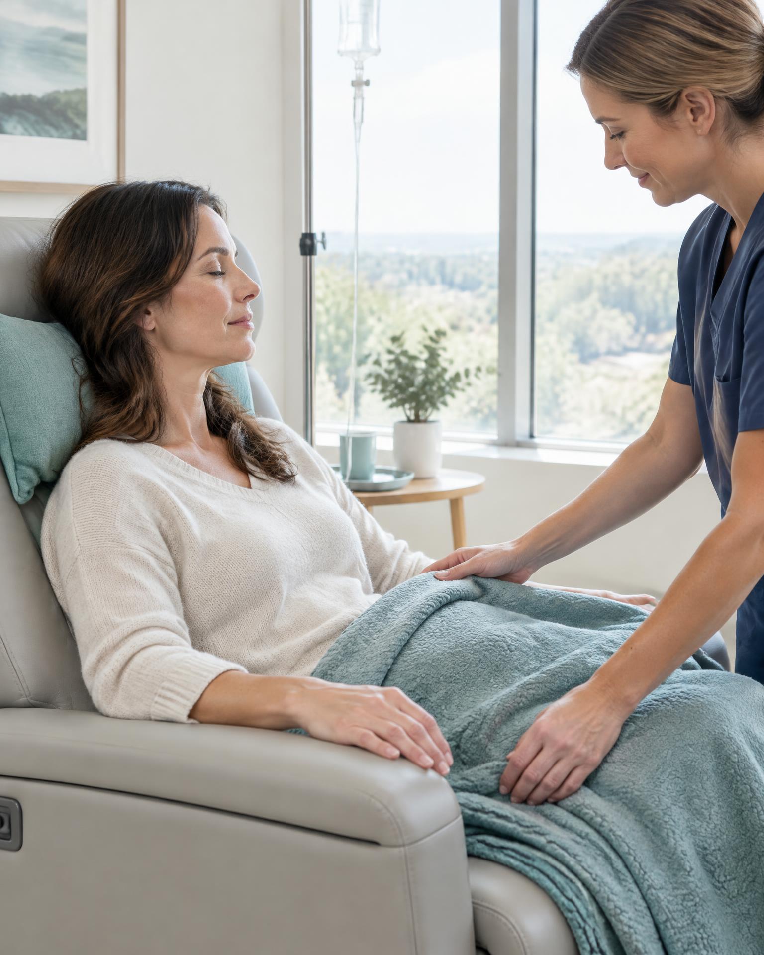 A patient relaxing comfortably during an immune-boost IV visit at Ridgeline.